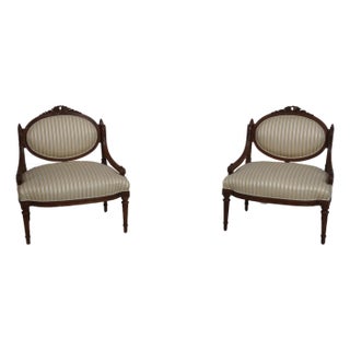 Vintage French Louis XVI Carved Walnut Parlor Chairs For Sale