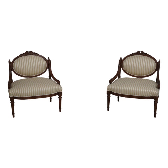 Vintage French Louis XVI Carved Walnut Parlor Chairs For Sale