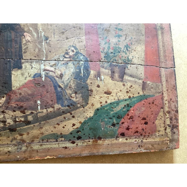 Antique 18th Century European Oil Painting on Wood – Warriors & Clergy Scene, 20” × 12” For Sale In Washington DC - Image 6 of 12