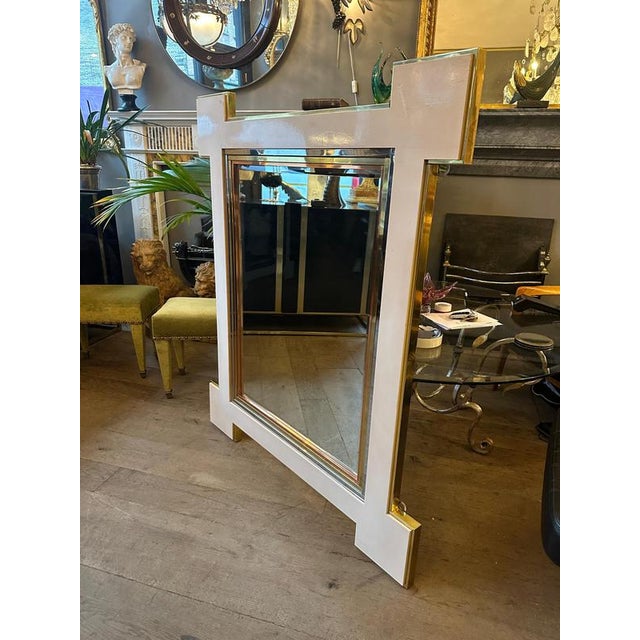 French Cream Lacquered and Brass Mirror, 1970 For Sale - Image 9 of 12
