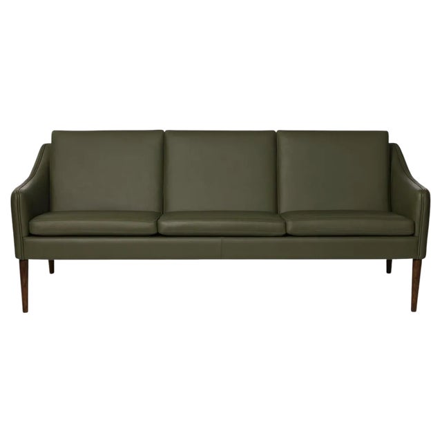 Mr Olsen Three Seater in Walnut and Pickle Green Leather by Warm Nordic For Sale
