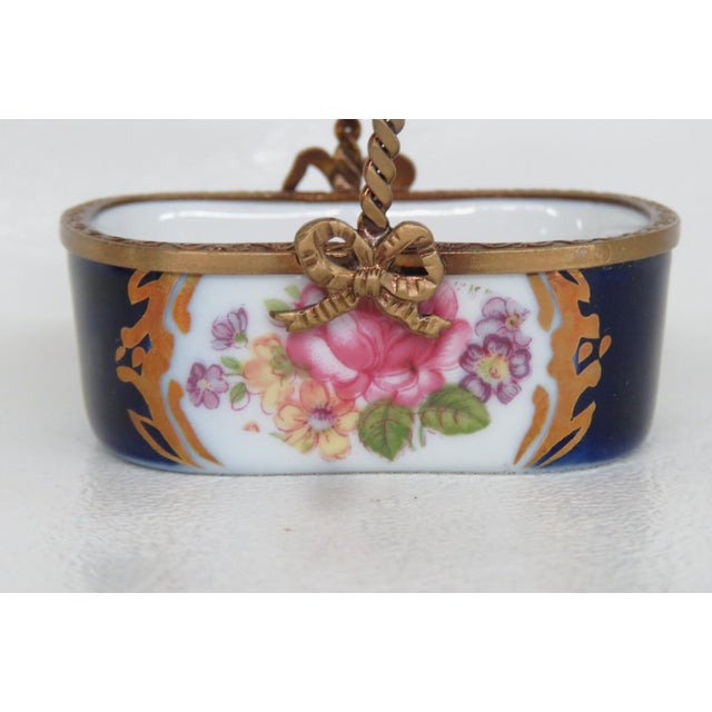 French Limoges Dubarry Trinket France Mini Blue Floral Basket With Gold Handle 4719b For Sale - Image 3 of 13