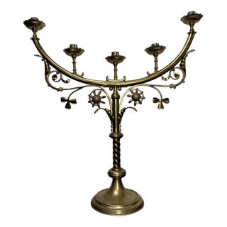 Large Brass Five-Arm Candleholder For Sale