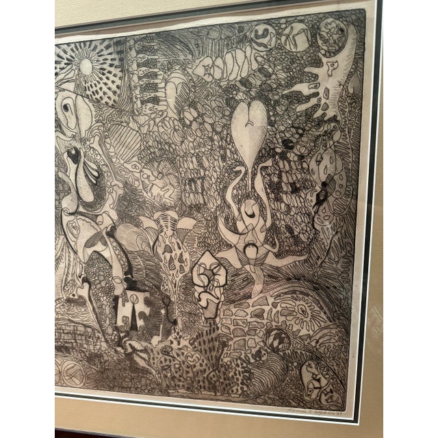 1950s Vintage 1959 Large Original Surrealist Abstract Ink on Paper by Florence C Hopkins -Framed For Sale - Image 5 of 10