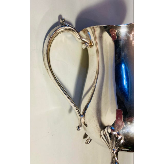 Vintage victorian silver plate pitcher wide spout with ice guard curved handle on raised paw feet Bin#150