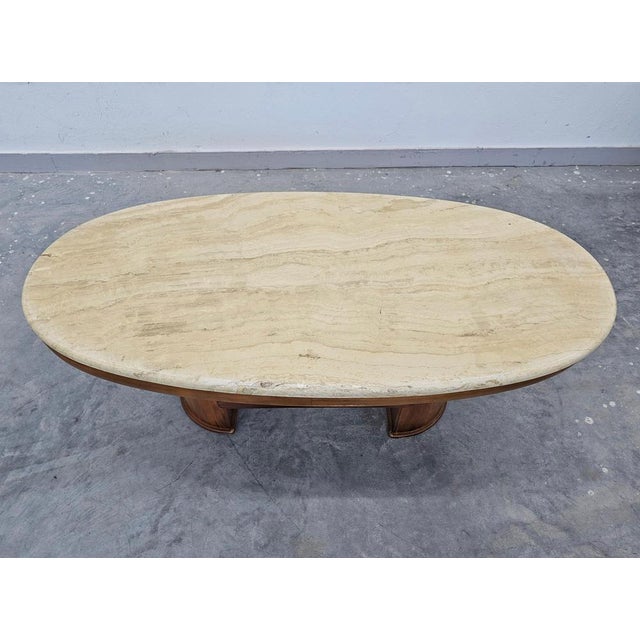 Large Modern Sofa Table in Walnut with Travertine Top, 1970s For Sale - Image 4 of 16