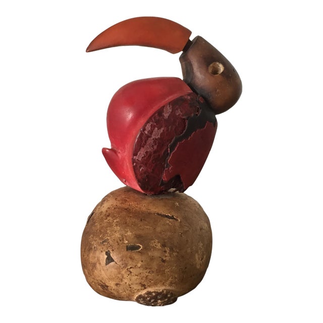 Mid Century Modern Tagua Nut Carving Toucan on Egg Sculpture For Sale
