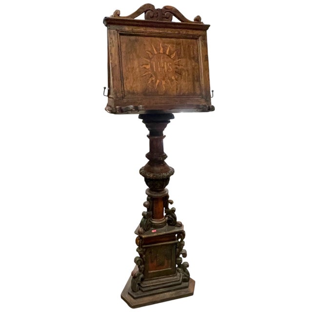 Antique European Carved & Polychrome Wood Ecclesiastical Lectern With Ihs Christogram For Sale - Image 10 of 16
