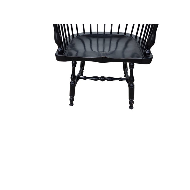 Ethan Allen 1990s Ethan Allen Black Windsor Chair Comb Back Philadelphia Armchair Saddle Seat For Sale - Image 4 of 16