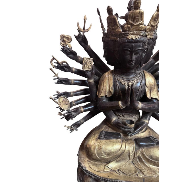 Traditional Antique Tibetan Praying Crowned Buddha For Sale - Image 3 of 9