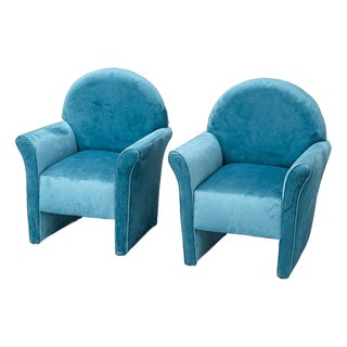 Blue Velvet Armchairs, 1970s, Set of 2 For Sale
