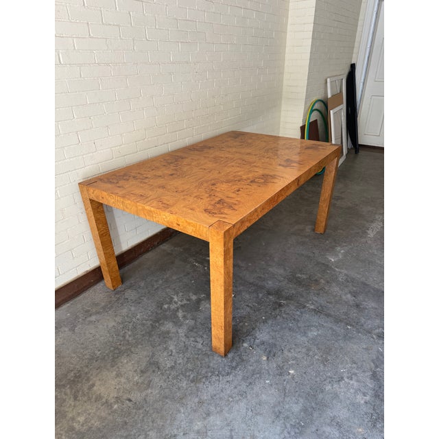 Mid-Century Modern Mid-Century Milo Baughman Style Burl Wood Parsons Extension Dining Table by Lane For Sale - Image 3 of 15