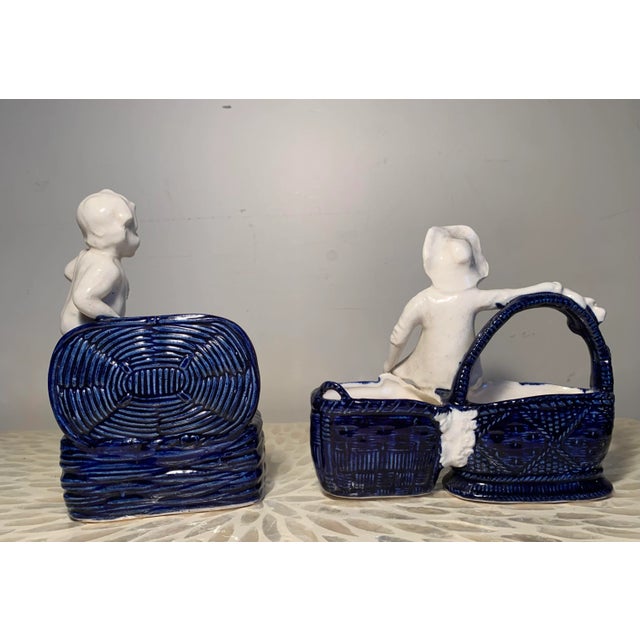 Small Antique French Country Figural Porcelain Planters - Set of 2 For Sale - Image 4 of 8