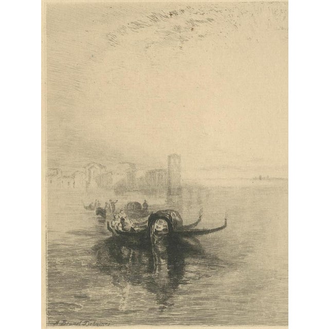 A. Brunet-Debaines, Gondolas on the Venetian Lagoon, 1880, Etching For Sale - Image 4 of 9