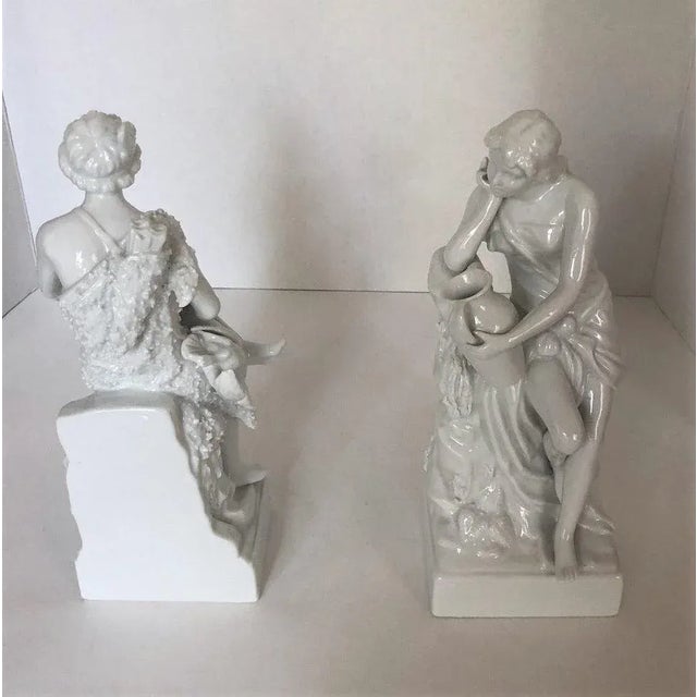 Victorian Meisen Style Allegorical Figurines Blanc De Chine Porcelain - a Pair For Sale - Image 3 of 12