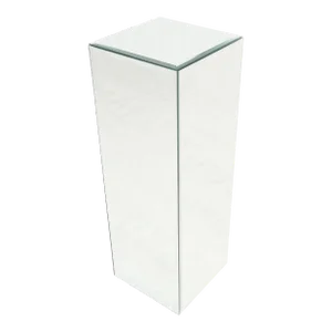 C1970s 12x12 Square 36" High Cube Shape Beveled Mirror Pedestal Table Stand