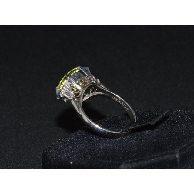 Late 20th Century Certified Natural 3.74cts vs Diamond Peridot Solid Platinum Dinner Cocktail Ring, Size 9 For Sale - Image 9 of 12