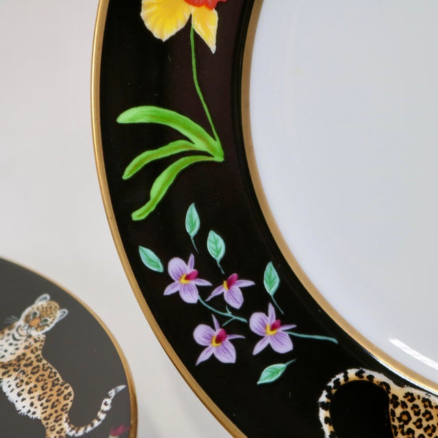 Metal 1980s Lynn Chase Designs Jaguar Jungle 8.25 Salad Dessert Plate 24k Rim - Set of 5 For Sale - Image 7 of 10