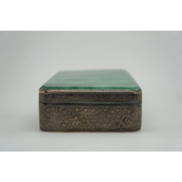 Early 20th Century Antique Continental Silver Plate Green Jade Keepsake Trinket Snuff Box 4" For Sale - Image 5 of 15