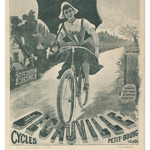 French 1894 French Antique Bicycle Lithograph For Sale - Image 3 of 3