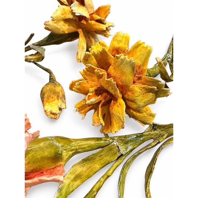 Vintage Italian Tole Gesso Plaster Coated Metal Core Flowers - Sculpture- Set of 3 For Sale In San Diego - Image 6 of 6