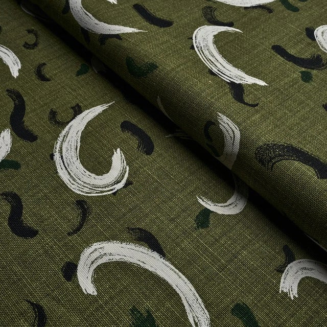 Schumacher Sample - Schumacher X David Kaihoi Brushmark Fabric in Olive For Sale - Image 4 of 4