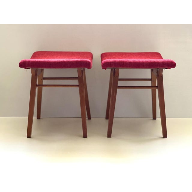 Mid-Century Red Fabric Footstool, 1970s For Sale - Image 13 of 15