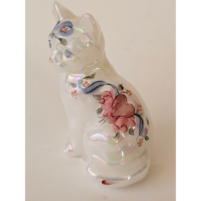 Fenton Cat Hand Painted by Smith, Hearts & Flowers For Sale In Sacramento - Image 6 of 11