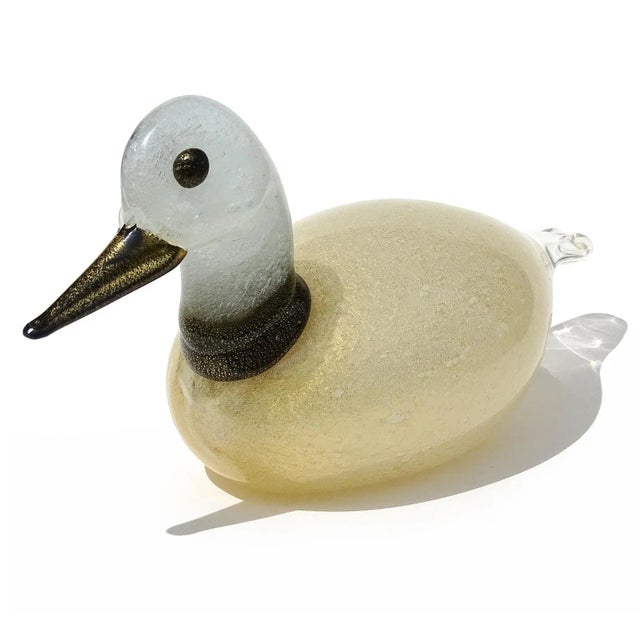 Murano Murano Vintage Gabbiani Pulegoso White Black Gold Leaf Italian Art Glass Bird Duck Sculpture For Sale - Image 4 of 9
