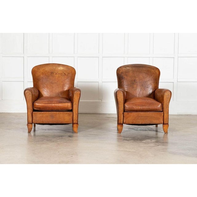Tan English Tan Leather Club Armchairs, 1920, Set of 2 For Sale - Image 8 of 17