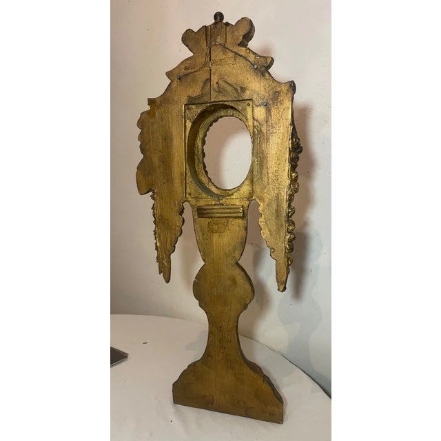 Large Antique 1600's Hand Carved Gilt-Wooden Religious Relic Stand Sculpture Art For Sale - Image 11 of 14