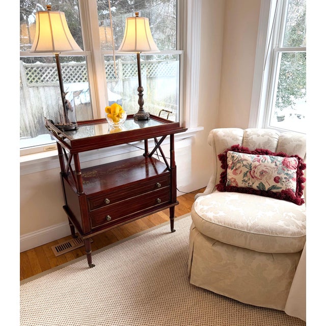 Wood Chinoiserie Style Painted Bar Cart, Dry Bar With Removable Tray by Century For Sale - Image 7 of 18