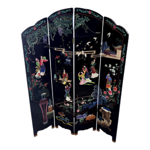 1950s Chinese Coromandel Arched Four-Panel Lacquer Screen Divider Screen