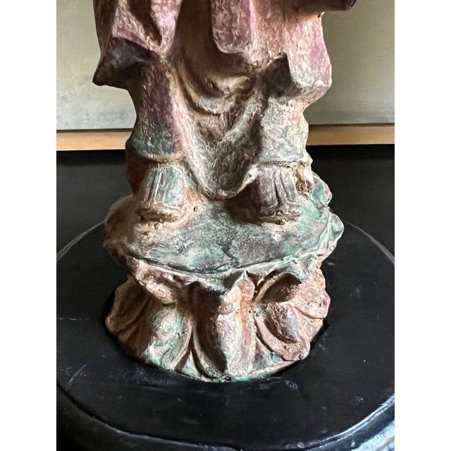 Metal Chinese Cast Iron Figure Buddhist Monk With Original Paint & Gilt, C. 1880's For Sale - Image 7 of 12