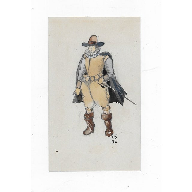 1932 Pilgrim or a 16th century Englishman painting on a note card by Boston area artist Eunice Starkie. Signed and dated....