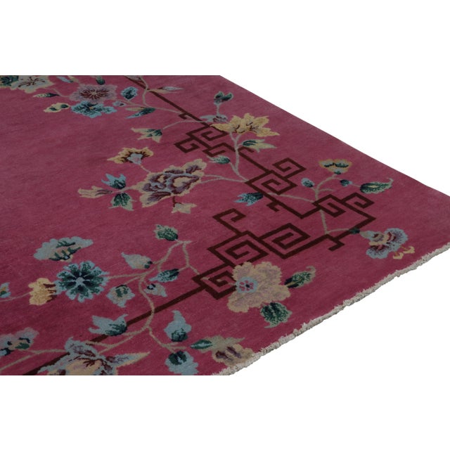 Rug & Kilim Rug & Kilim Chinese Style Art Deco Rug in Pink with Colorful Floral Patterns - 9'x12' For Sale - Image 4 of 7