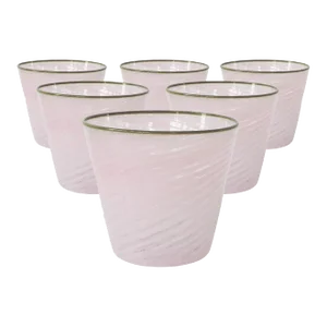Hayden Wilson Glass x Chairish Opaque Twisty Cups in Old Rose with Pea Green Rim, Set of 6