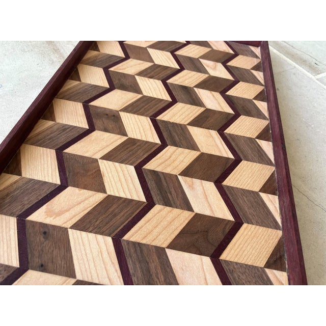 Late 20th-Century Handcrafted Exotic Wood Rectangular Handled Tray in the Manner of Don Shoemaker For Sale - Image 13 of 18