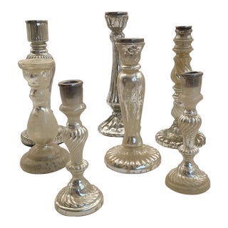 Vintage 1990s Mercury Glass Candle Sticks - Set of 7 For Sale