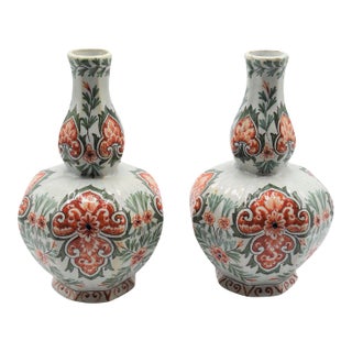 Antique Dutch Delft Chinoiserie Polychrome Vases, a Pair For Sale
