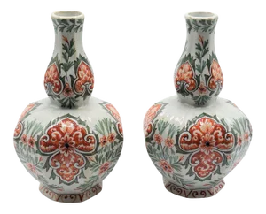 Antique Dutch Delft Polychrome Vases - a Pair