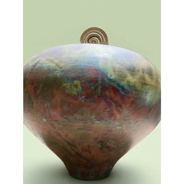 1990s Signed Tamerlane Burnell Monumental Raku Lidded Vessel For Sale - Image 5 of 10