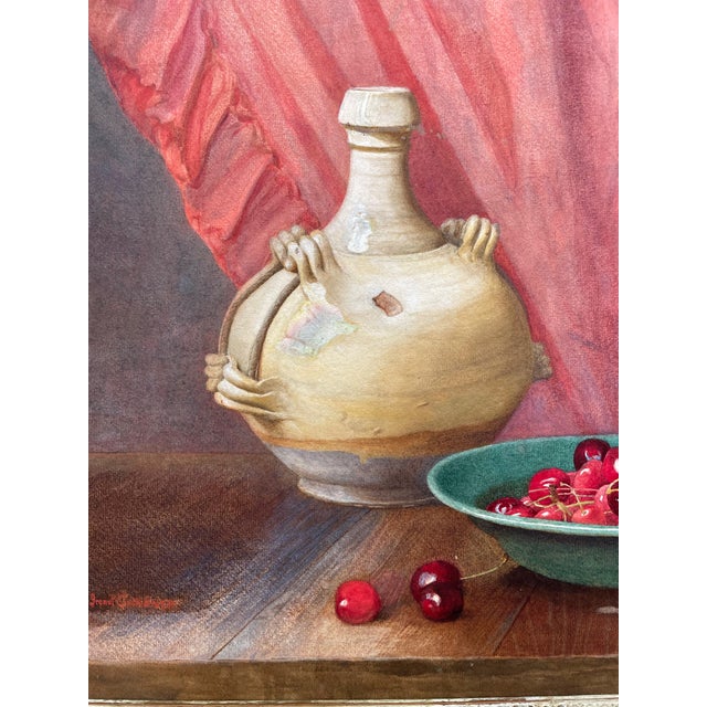 Mid-Century Modern 1920s Still Life Painting of a Bowl of Cherries by Irene Churchill Gardner, Framed For Sale - Image 3 of 6