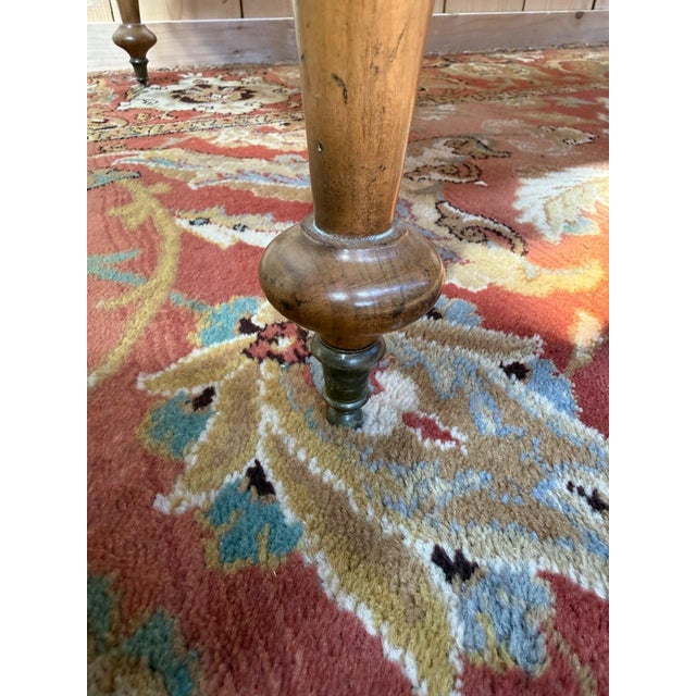 English Victorian Coffee Table with Brass Toupie Legs and Star-Patterned Top, 1980s For Sale - Image 4 of 9