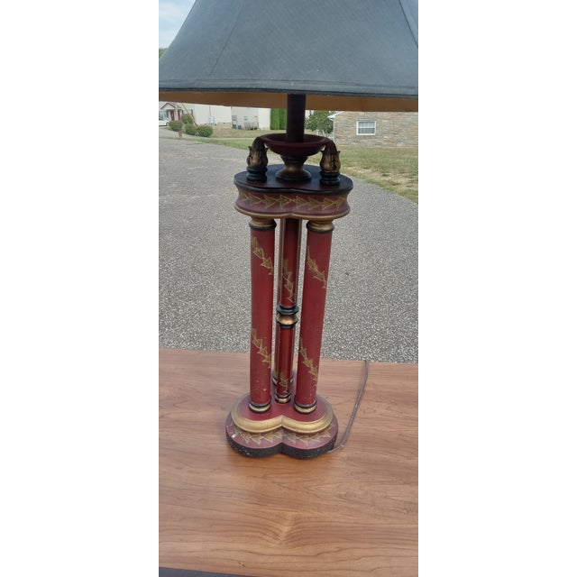 Vintage Chinese Red & Gold Pillar Lamp With Classic Design For Sale - Image 10 of 12