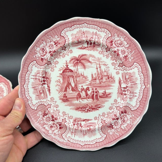A Pair of Antique Staffordshire "Palestine" Pink Transfer Decorated Plates, 1830’s For Sale - Image 9 of 12