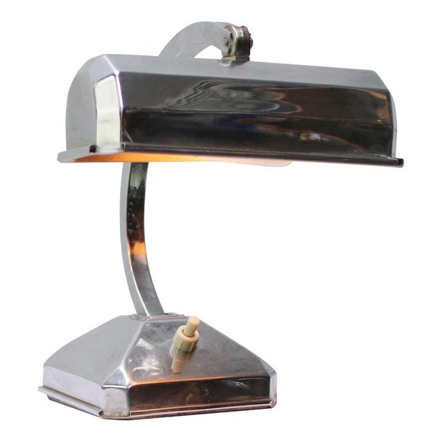 Art Deco French Brass Nickel Plates Banker Lamp For Sale - Image 4 of 7