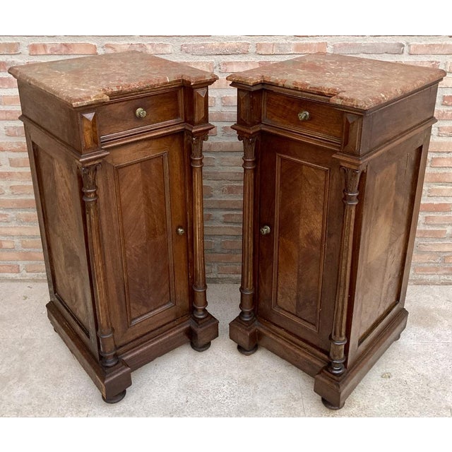 Antique Louis XVI Nightstands with Red Marble Top, 1890s, Set of 2 For Sale - Image 5 of 18