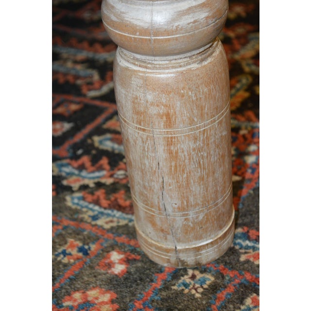1980s Rustic Carved Panel Tan Wood Coffee Table W/ Aqua / Brown Bleached Indian For Sale - Image 16 of 16