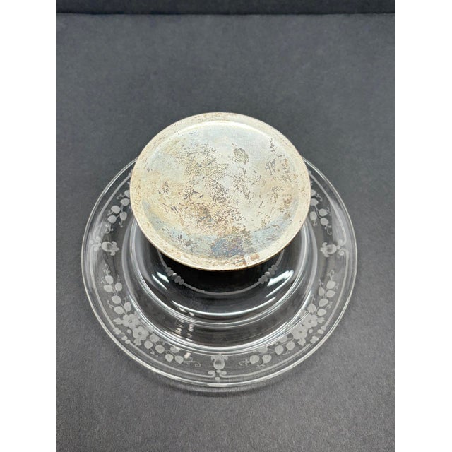 Vintage Hawkes Floral Etched Crystal Sterling Silver Compote For Sale In New York - Image 6 of 7
